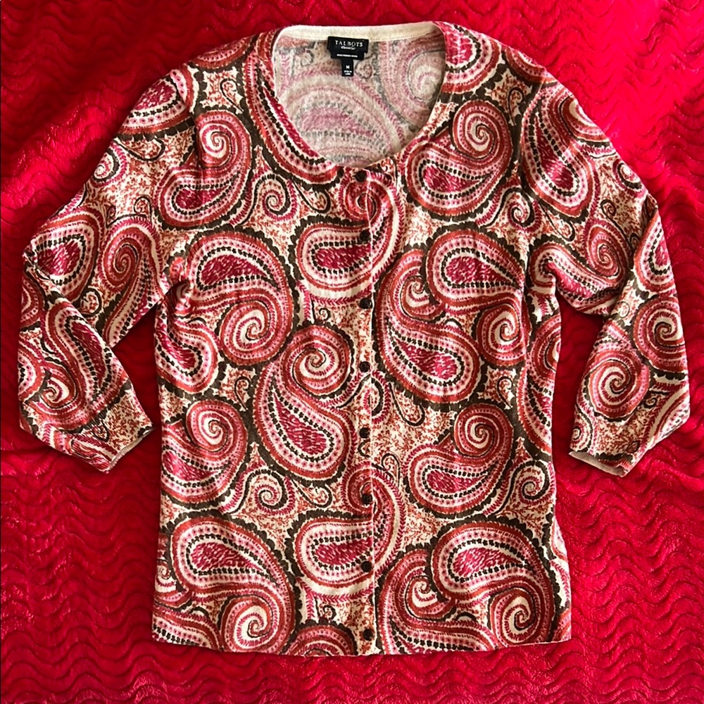 Talbots Women's Merino Wool Paisley Cardigan